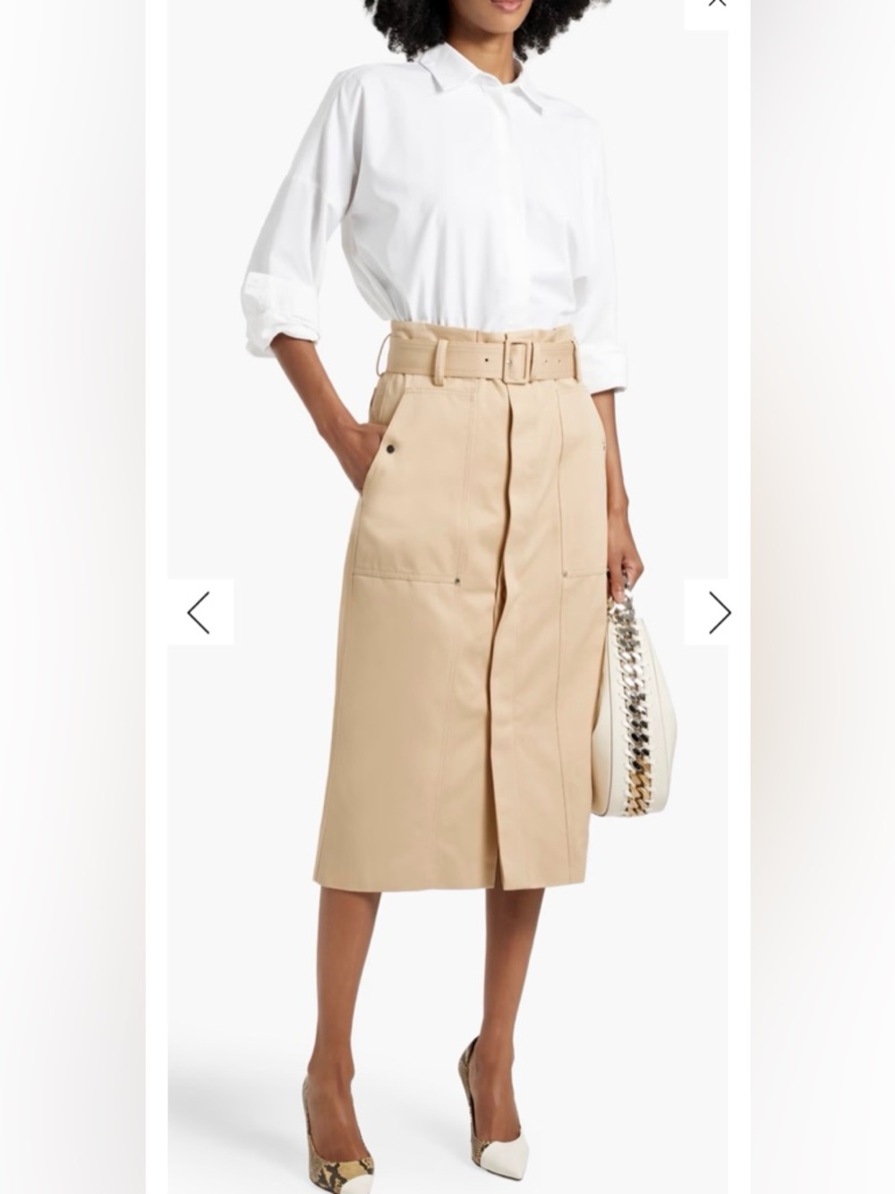 A.L.C Khaki Beige Maia Midi Belted Cotton Twill Utility Skirt 0